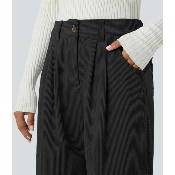 NWT Halara Mid Rise Pockets Straight Leg Corduroy Casual Pants Black Size M - Picture 10 of 11